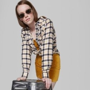 Wild Fable Plaid Cropped Button Up Size M